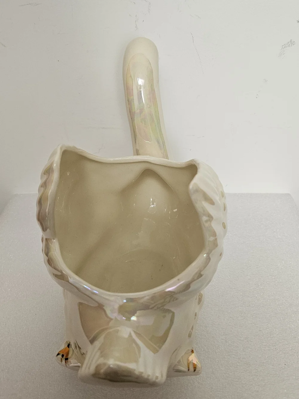 Iridescent Ceramic Swan Planter with Gold Beak